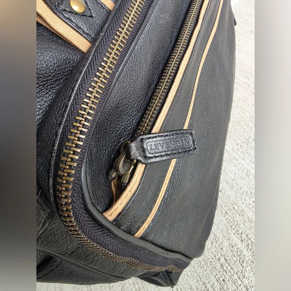 Levenger Black Leather Briefcase / Laptop Bag – 17” Wide